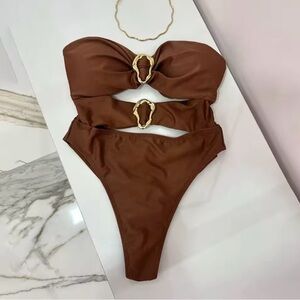 🌿 Brown Cutout Swimsuit